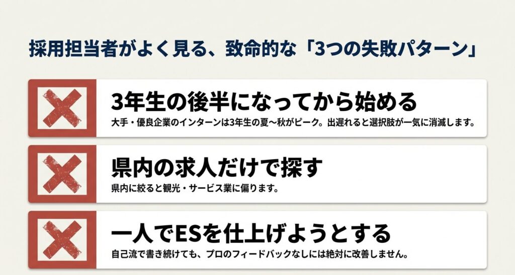 担当者が見る、致命的な「３つの失敗」のイラスト