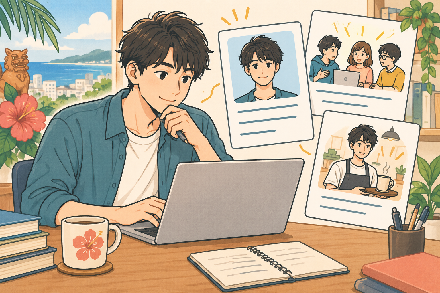 経験や人柄をプロフィールにまとめる学生のイメージ